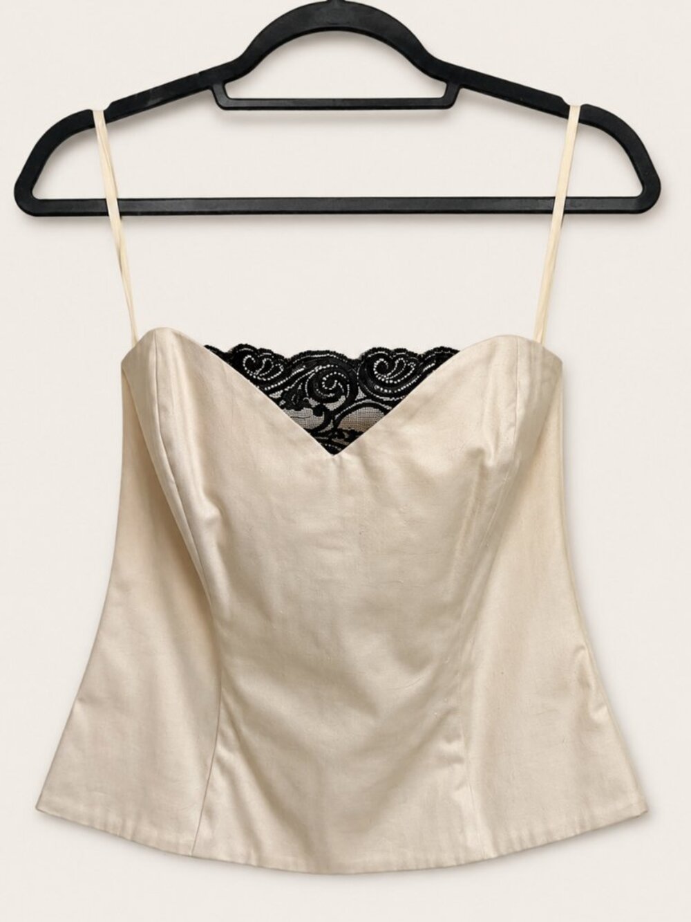 White House Black Market Ivory Black Lace Corset Top Size 8